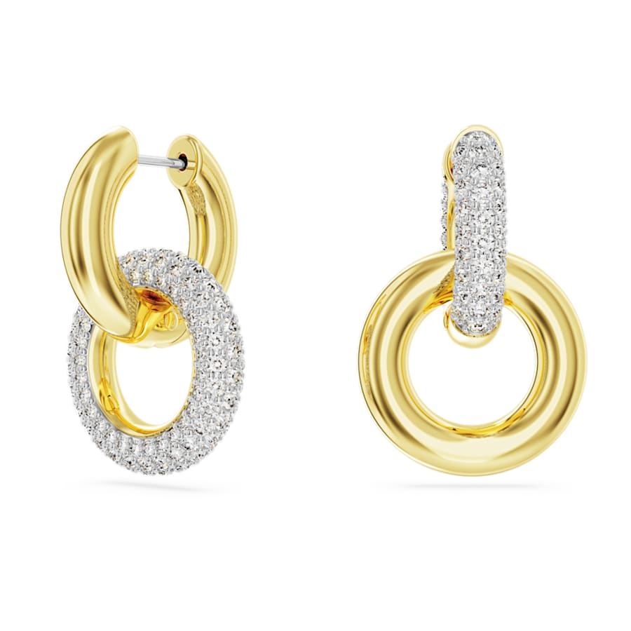 ARETES SWAROVSKI DEXTERA, DISEÑO HOOP INTERLINKED, BLANCO, BAÑO TONO ORO