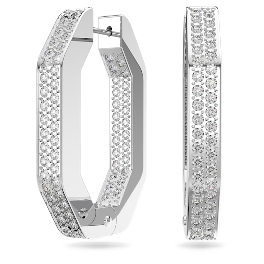 ARETES SWAROVSKI DEXTERA FORMA OCTAGONAL, MEDIANOS, BLANCO, BAÑO DE RODIO