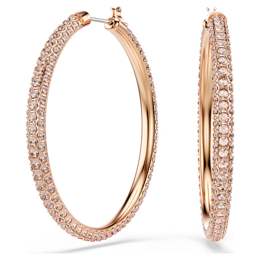 ARETES SWAROVSKI STONE, DISEÑO HOOP, SEDA, BAÑO TONO ORO ROSA