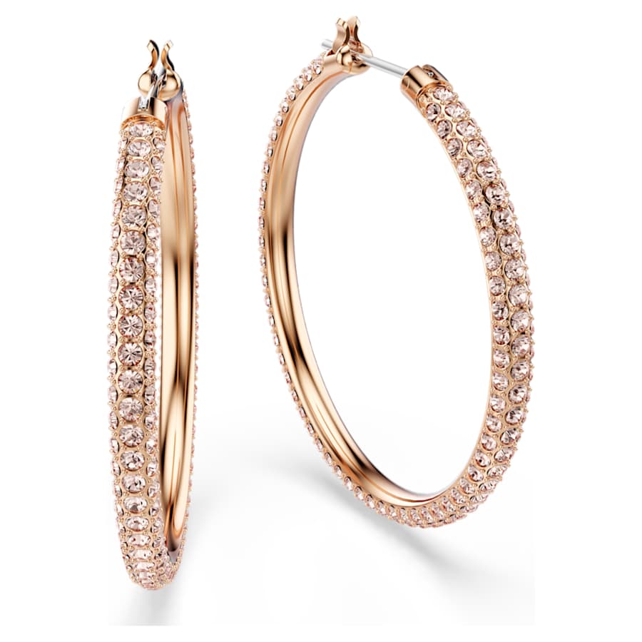 ARETES SWAROVSKI STONE, DISEÑO HOOP, SEDA, BAÑO TONO ORO ROSA