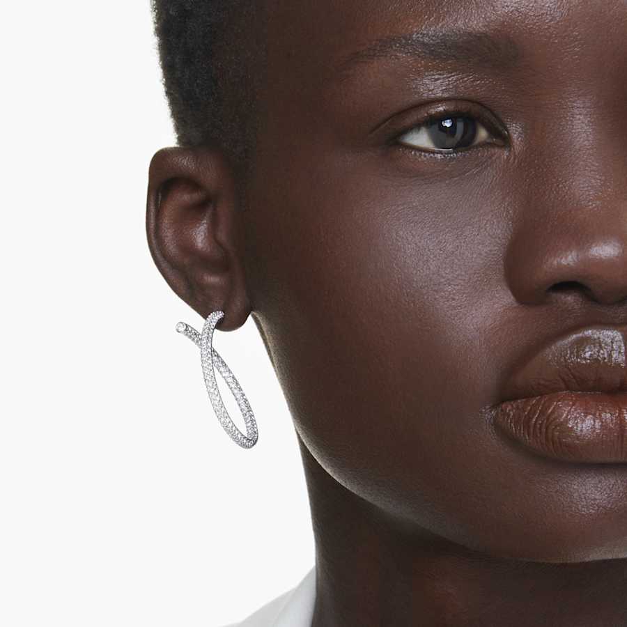 ARETES SWAROVSKI  DEXTERA TALLA REDONDA, BLANCO, BAÑO DE RODIO