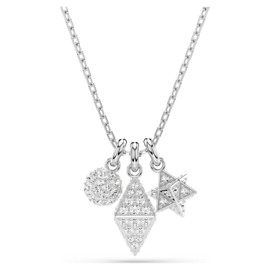 COLLAR SWAROVSKI DEXTERA TALLA REDONDA, ESFERA Y CUBO, BLANCO, BAÑO DE RODIO