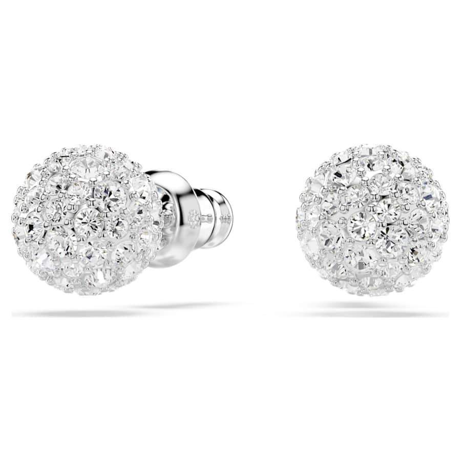 ARETES SWAROVSKI DEXTERA TALLA REDONDA, ESFERA, BLANCO, BAÑO DE RODIO