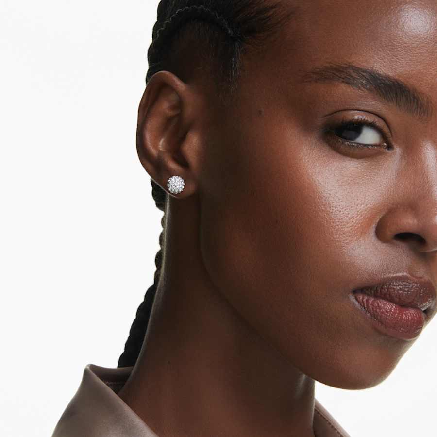 ARETES SWAROVSKI  DEXTERA TALLA REDONDA, ESFERA, BLANCO, BAÑO DE RODIO