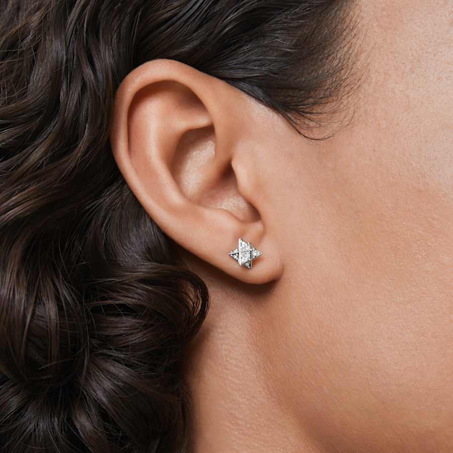 ARETES SWAROVSKI DEXTERA TALLA REDONDA, ESTRELLA, BLANCO, BAÑO DE RODIO