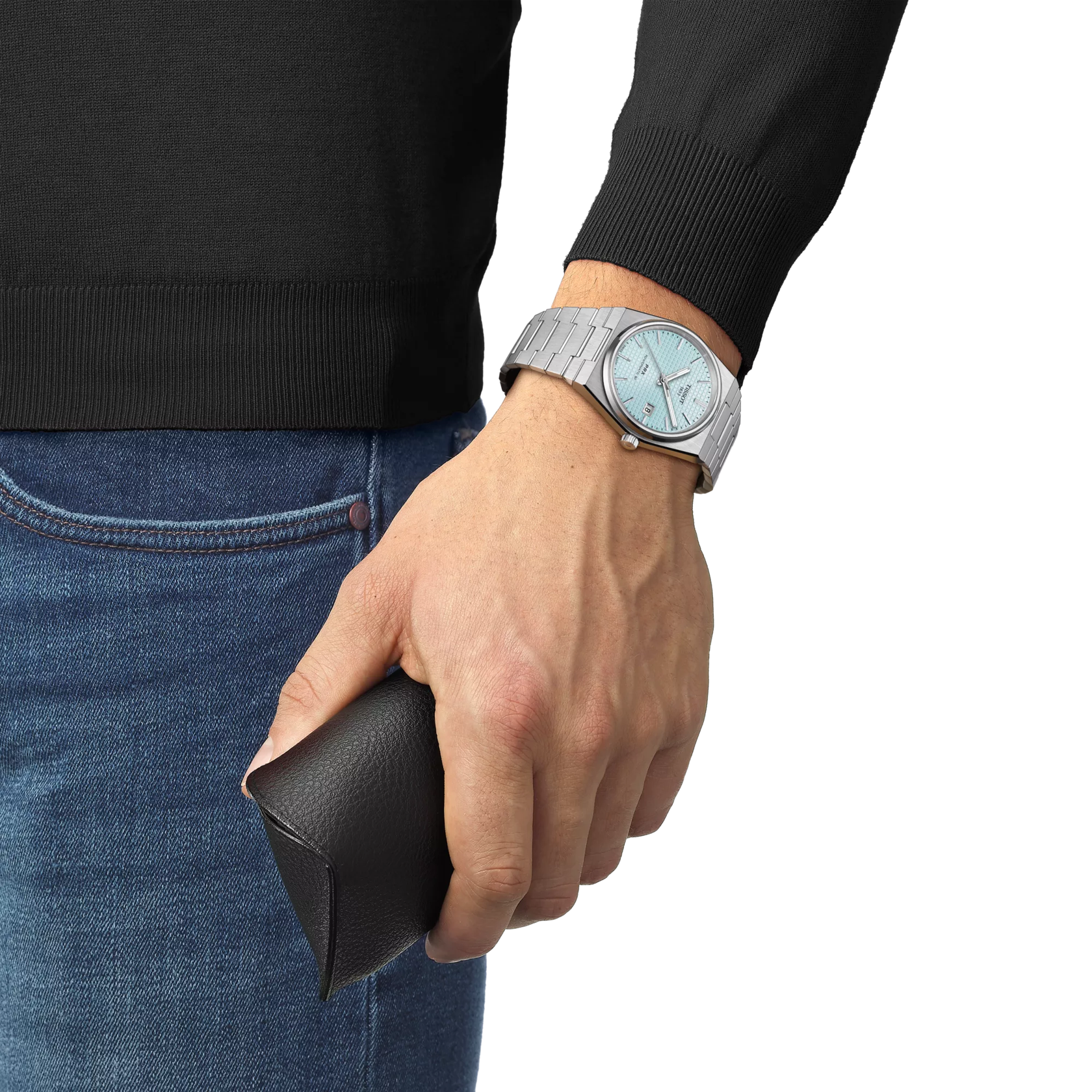 RELOJ TISSOT PRX, AUTOMCÁTICO, ESFERA CELESTE, BRAZALETE DE ACERO, FECHA, 40 MM