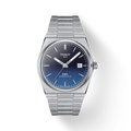 RELOJ TISSOT PRX, AUTOMCÁTICO, ESFERA AZUL CAMALECÓNICO, BRAZALETE DE ACERO, FECHA, 40 MM