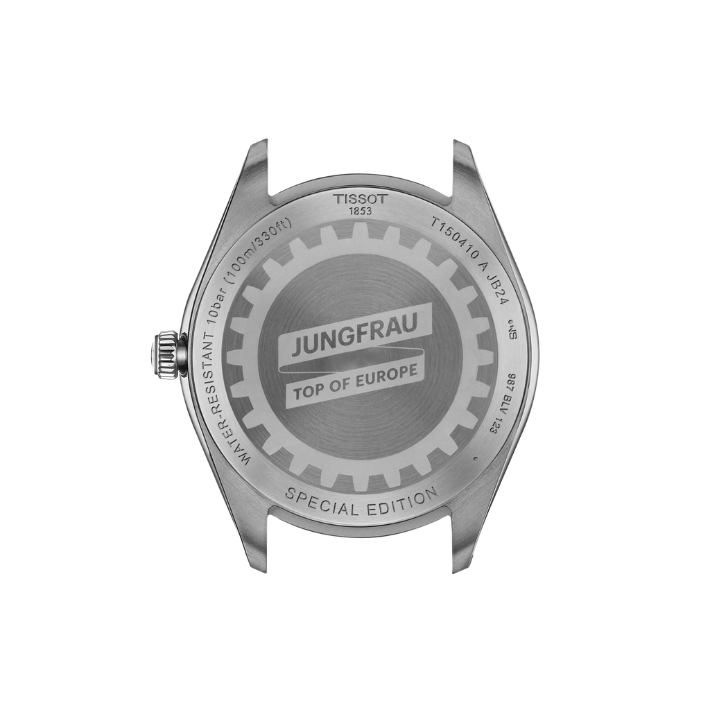 RELOJ TISSOT PR 100 JUNGFRAUBAHN, CUARZO, ESFERA GRIS, BRAZALETE DE ACERO, FECHA, 40 MM