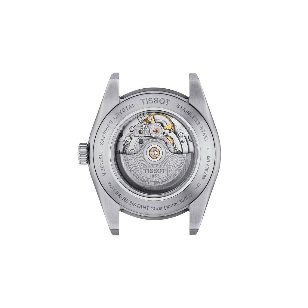 RELOJ TISSOT GENTLEMAN, AUTOMCÁTICO, ESFERA AZUL, BRAZALETE DE ACERO, FECHA, 40 MM