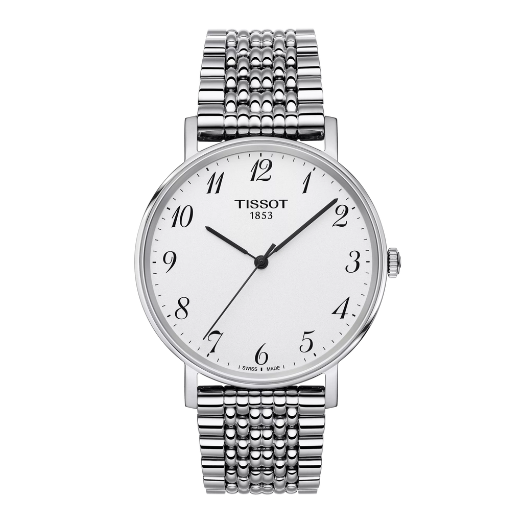 RELOJ TISSOT EVERYTIME, CUARZO, ESFERA BLANCA, BRAZALETE DE ACERO, 38 MM