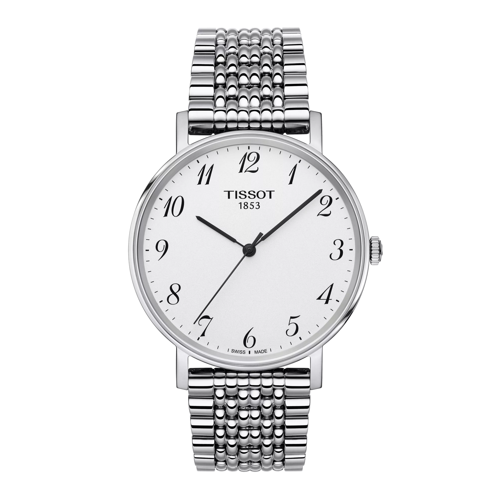 RELOJ TISSOT EVERYTIME, CUARZO, ESFERA BLANCA, BRAZALETE DE ACERO, 38 MM