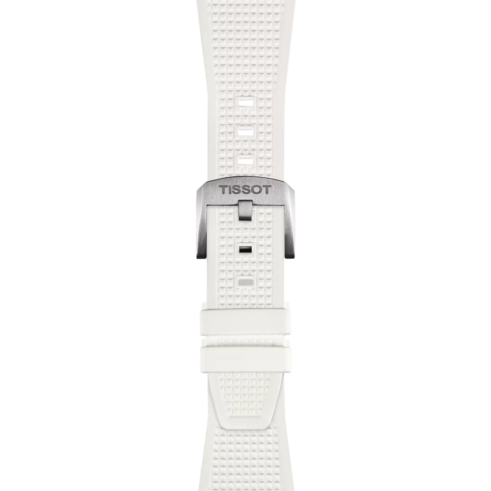 RELOJ TISSOT PRX, CUARZO, ESFERA BLANCA, FAJA DE CAUCHO BLANCA, FECHA, 40 MM