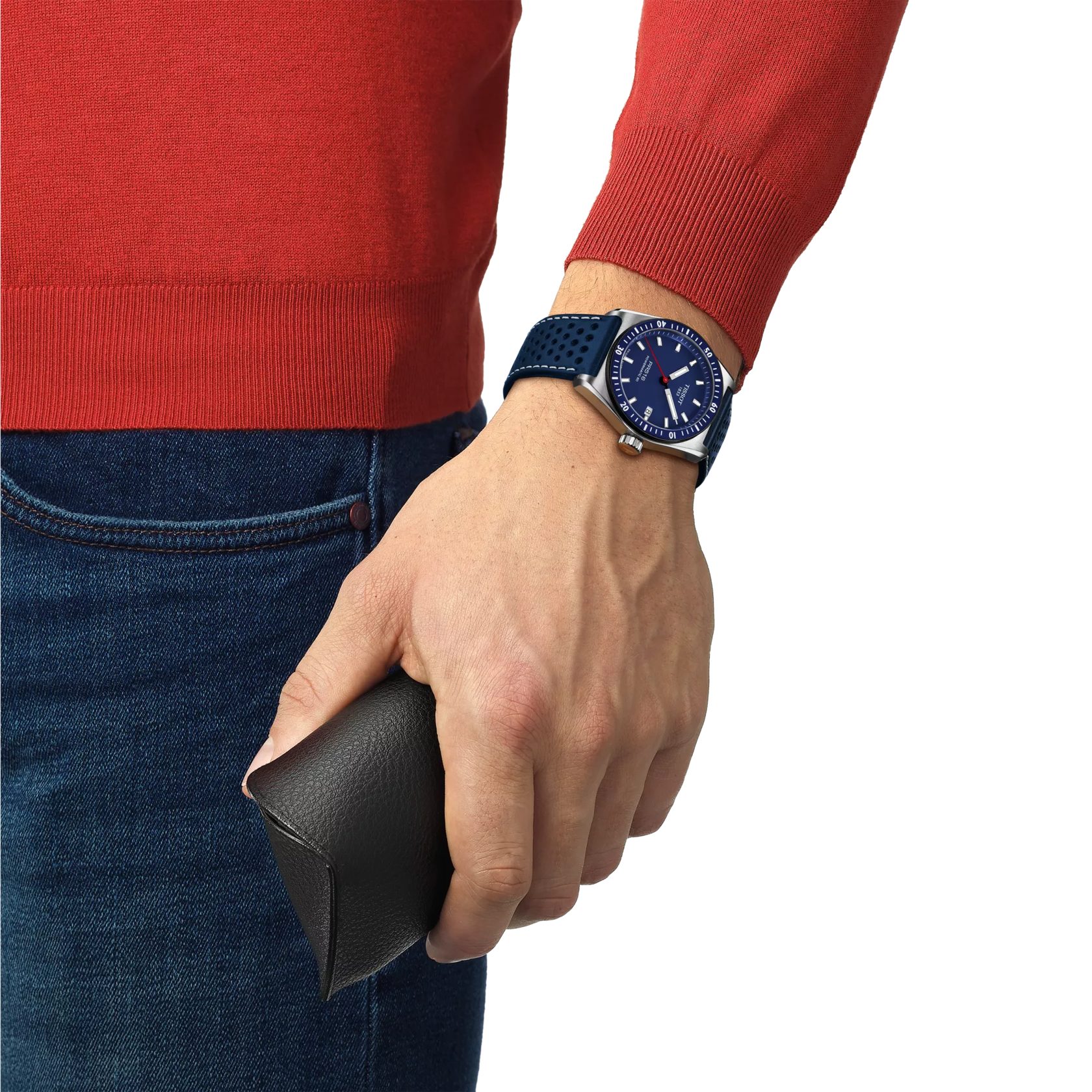 RELOJ TISSOT PR516, AUTOMCÁTICO, ESFERA AZUL, FAJA DE CUERO AZUL, FECHA, 38 MM