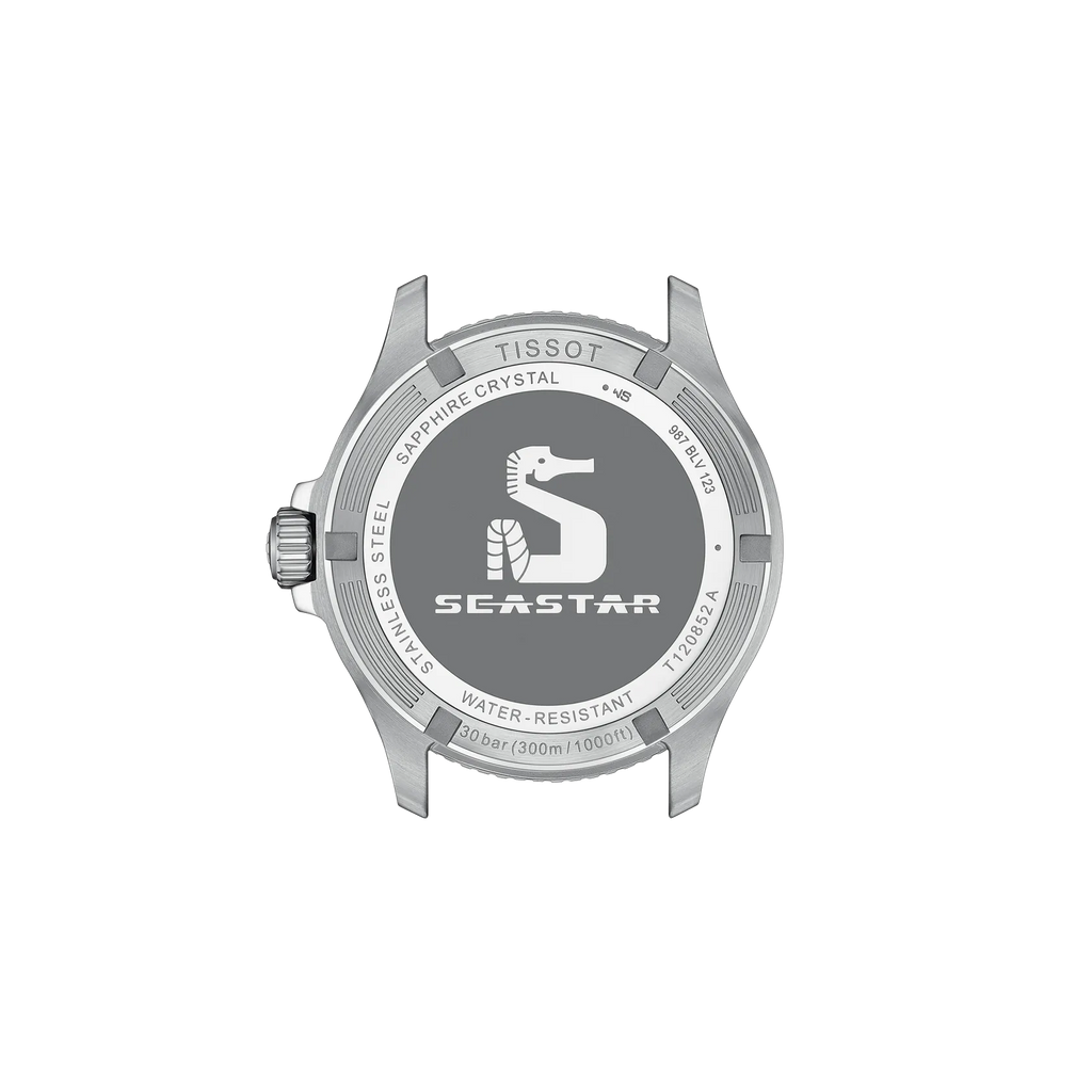 RELOJ TISSOT SEASTAR 1000, CUARZO, ESFERA NEGRA, BRAZALETE DE ACERO, GMT, 40 MM
