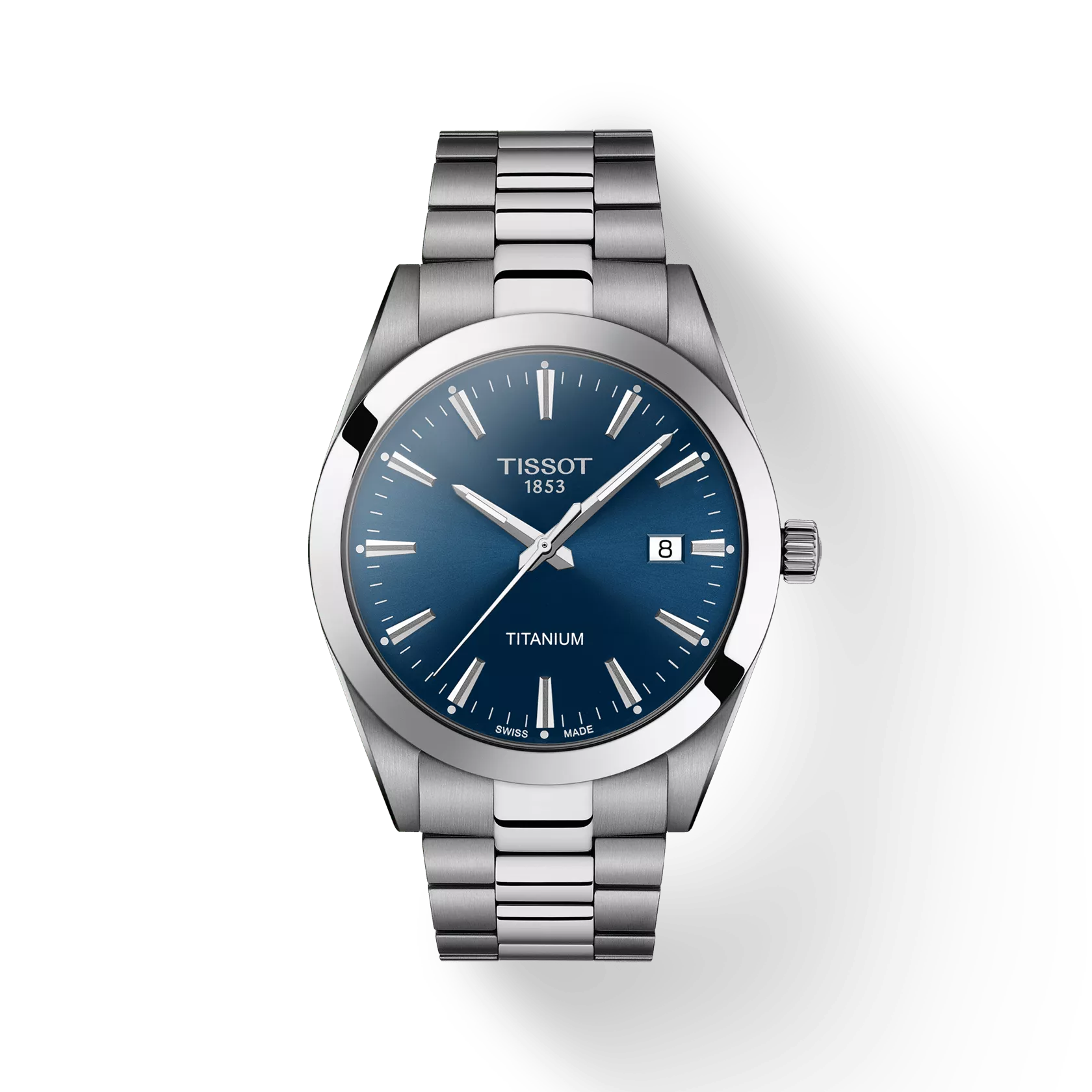 RELOJ TISSOT GENTLEMAN, CUARZO, ESFERA AZUL, BRAZALETE DE TITANIO, FECHA, 40 MM