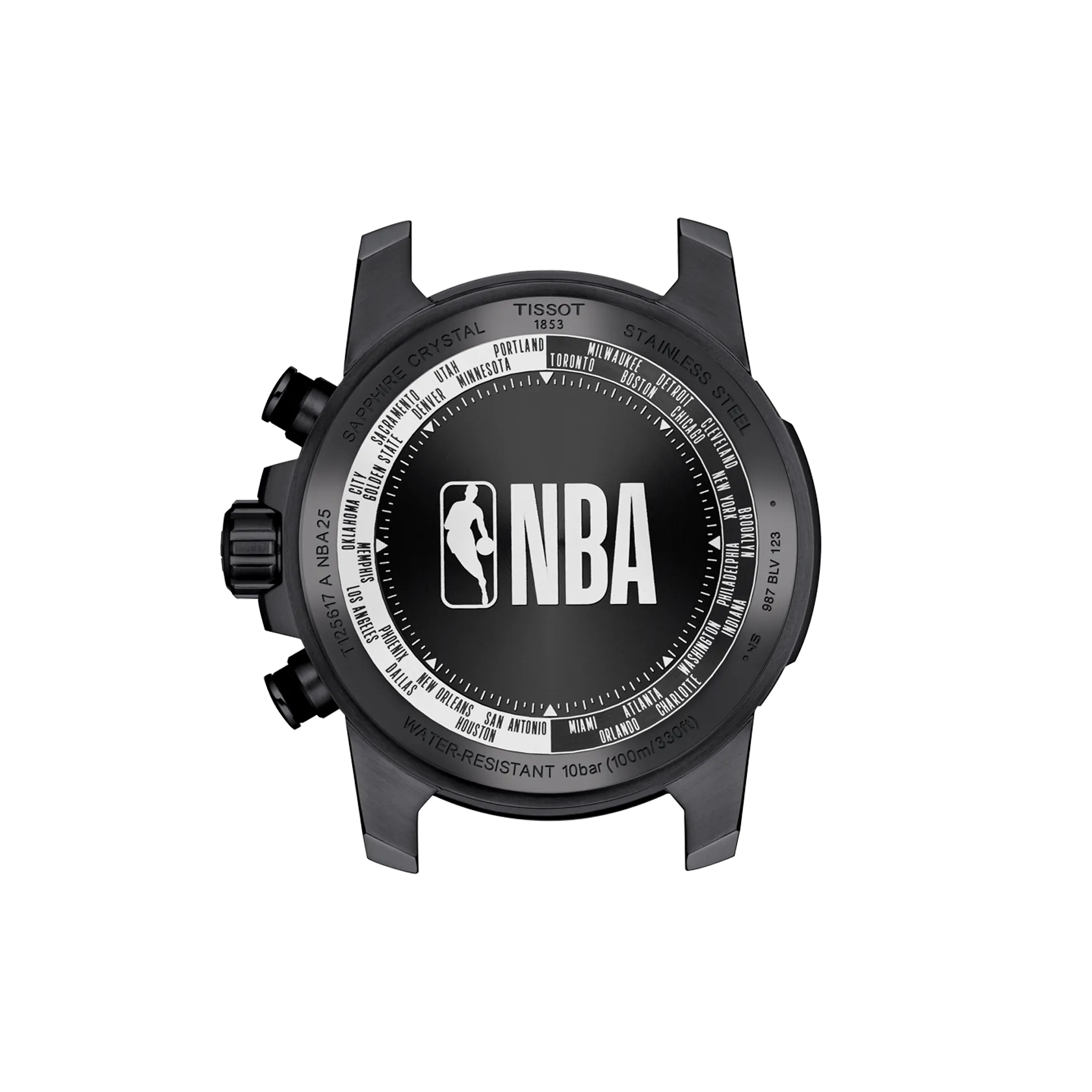 RELOJ TISSOT SUPERSPORT NBA EDICICÓN ESPECIAL, CUARZO, ESFERA NEGRA, BRAZALETE DE CUERO NEGRO, CRONCÓGRAFO, 45.5 MM