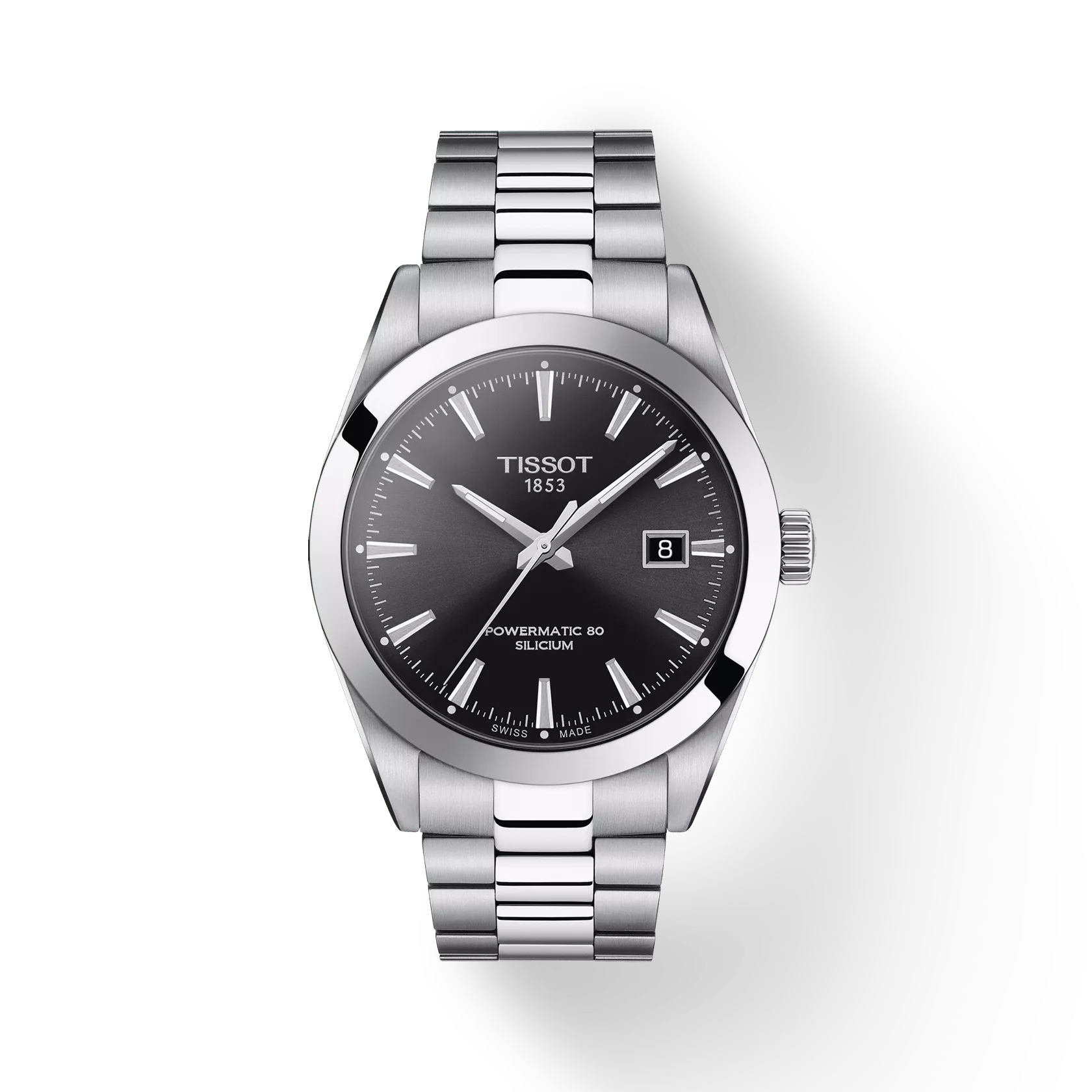 RELOJ TISSOT GENTLEMAN, AUTOMCÁTICO, ESFERA NEGRA, BRAZALETE DE ACERO, FECHA, 40 MM