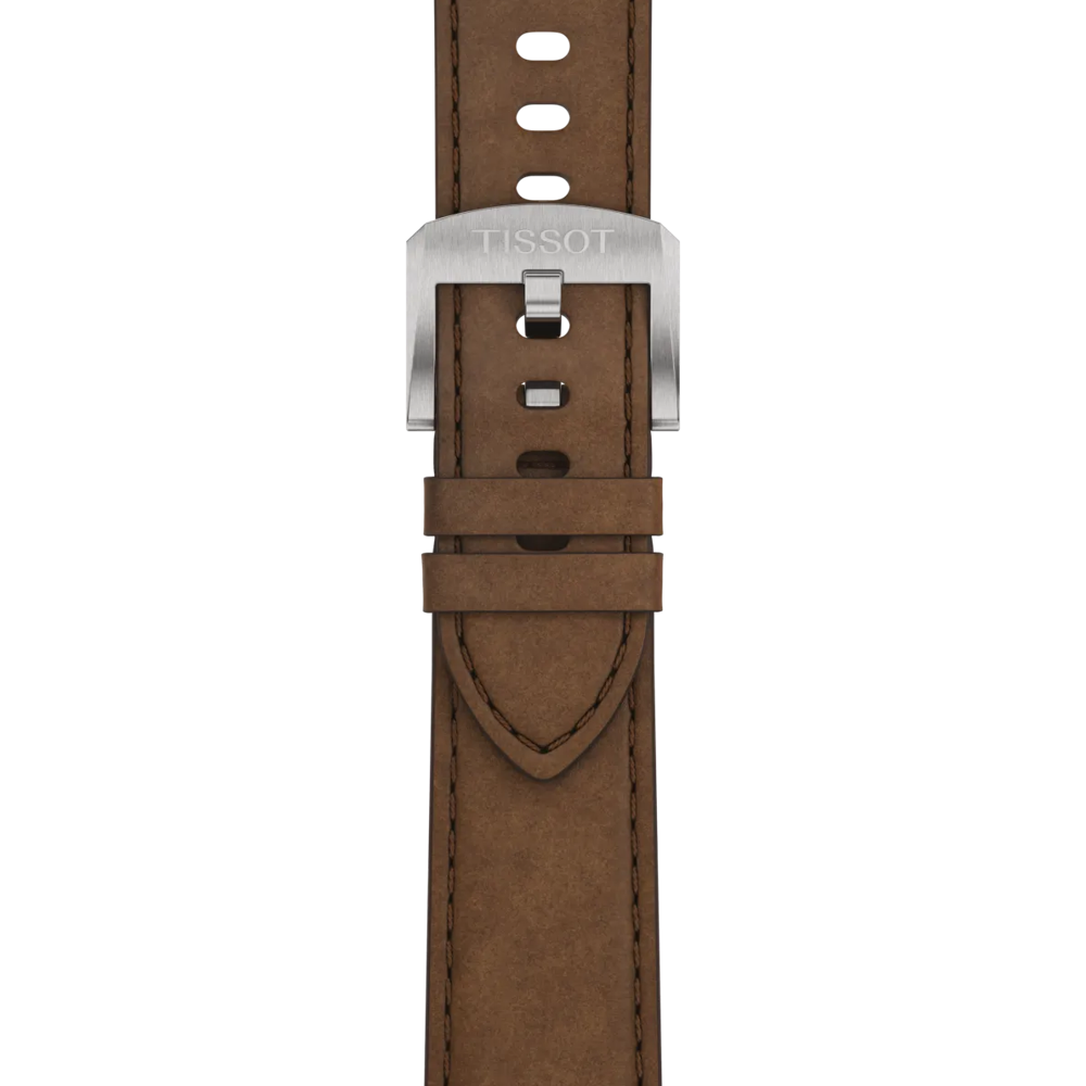 RELOJ TISSOT PR100 SOLAR, ESFERA GRIS, BRAZALETE DE CUERO MARRCÓN, FECHA, 39 MM