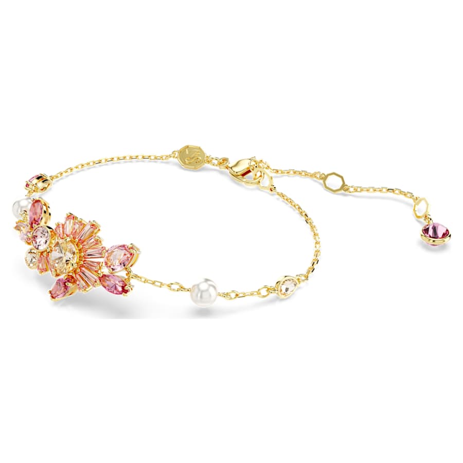 PULSERA SWAROVSKI GEMA CRYSTAL PEARLS, TALLAS MIXTAS, FLOR, ROSA, BAÑO TONO ORO, TALLA M