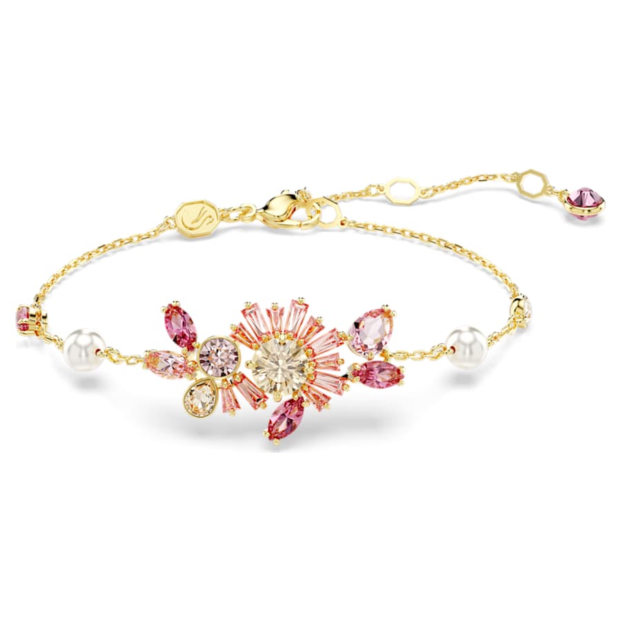 PULSERA SWAROVSKI GEMA CRYSTAL PEARLS, TALLAS MIXTAS, FLOR, ROSA, BAÑO TONO ORO, TALLA M