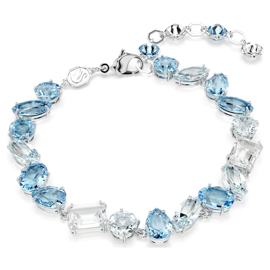 PULSERA SWAROVSKI GEMA TALLAS MIXTAS, AZUL, BAÑO DE RODIO, TALLA M