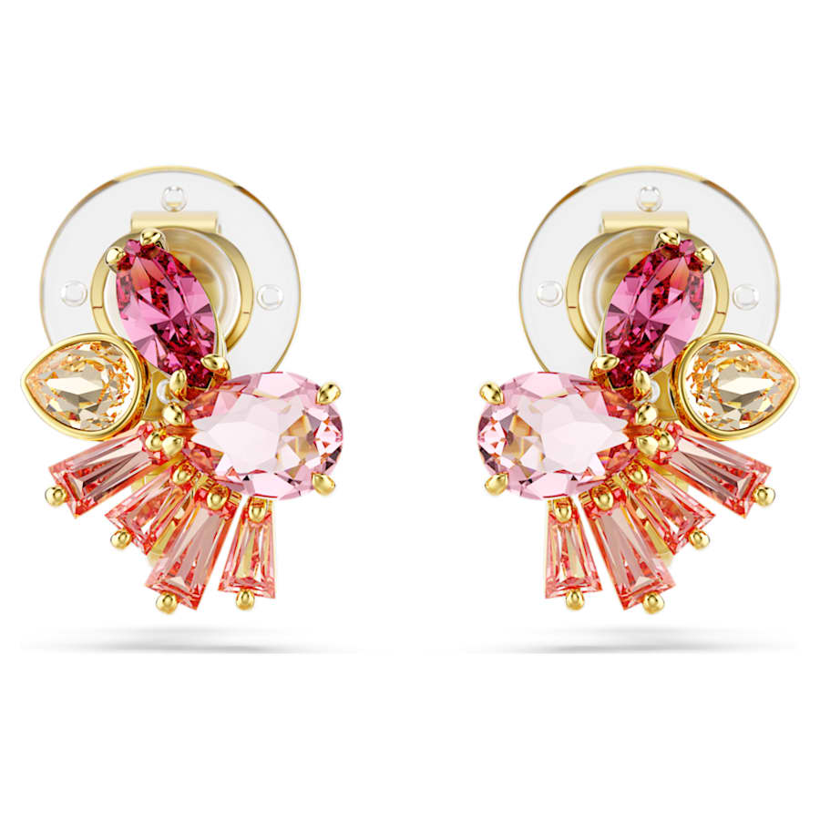 ARETES SWAROVSKI GEMA TALLAS MIXTAS, FLOR, ROSAS, BAÑO TONO ORO