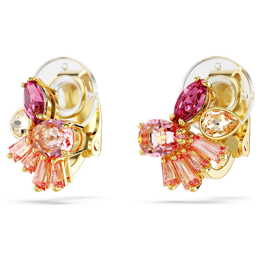 ARETES SWAROVSKI GEMA TALLAS MIXTAS, FLOR, ROSAS, BAÑO TONO ORO
