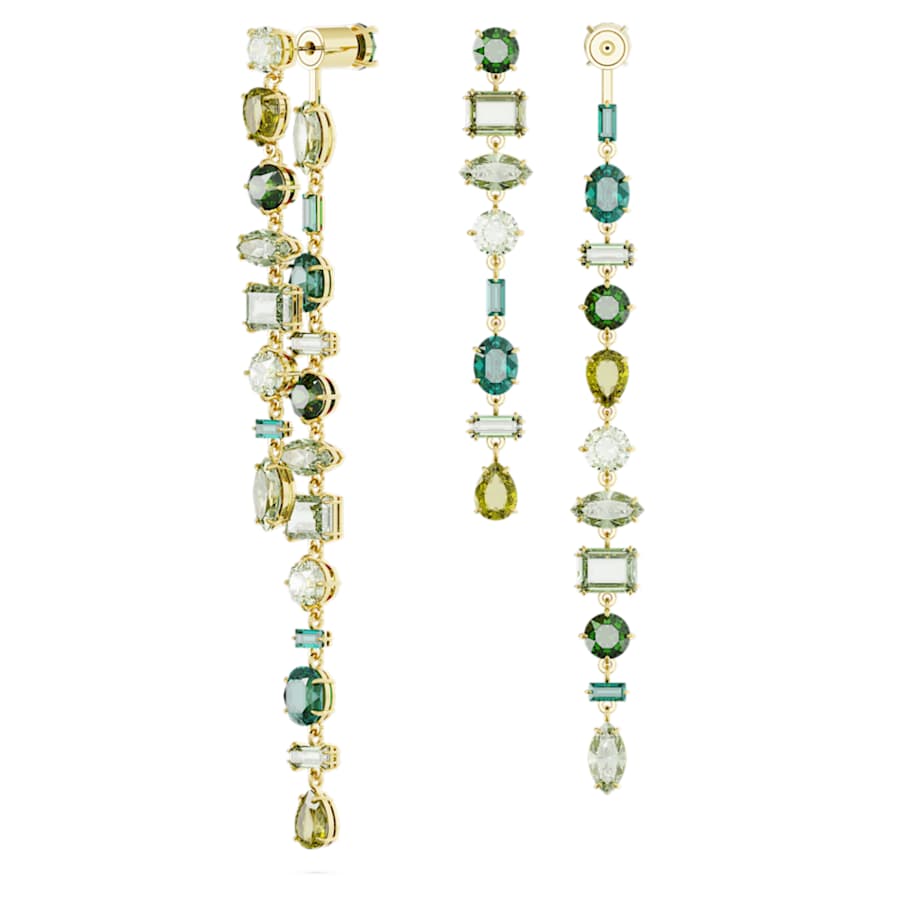 ARETES SWAROVSKI GEMA, DISEÑO JACKET, VERDE, BAÑO TONO ORO