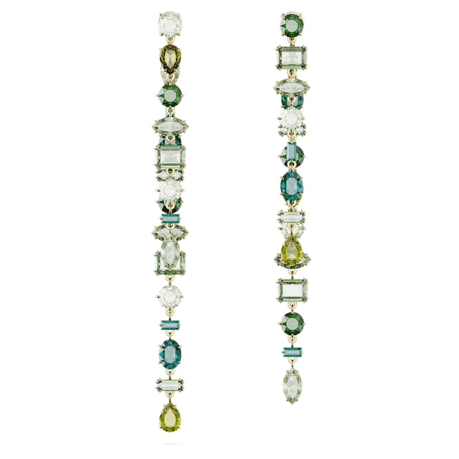 ARETES SWAROVSKI GEMA, DISEÑO JACKET, VERDE, BAÑO TONO ORO
