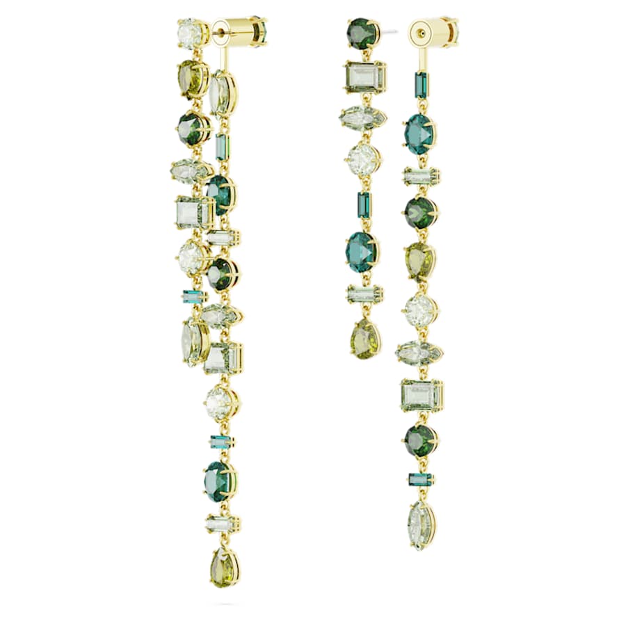 ARETES SWAROVSKI GEMA, DISEÑO JACKET, VERDE, BAÑO TONO ORO