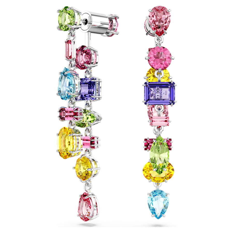 ARETES SWAROVSKI GEMA, DISEÑO JACKET, CRISTAL, BAÑO DE RODIO