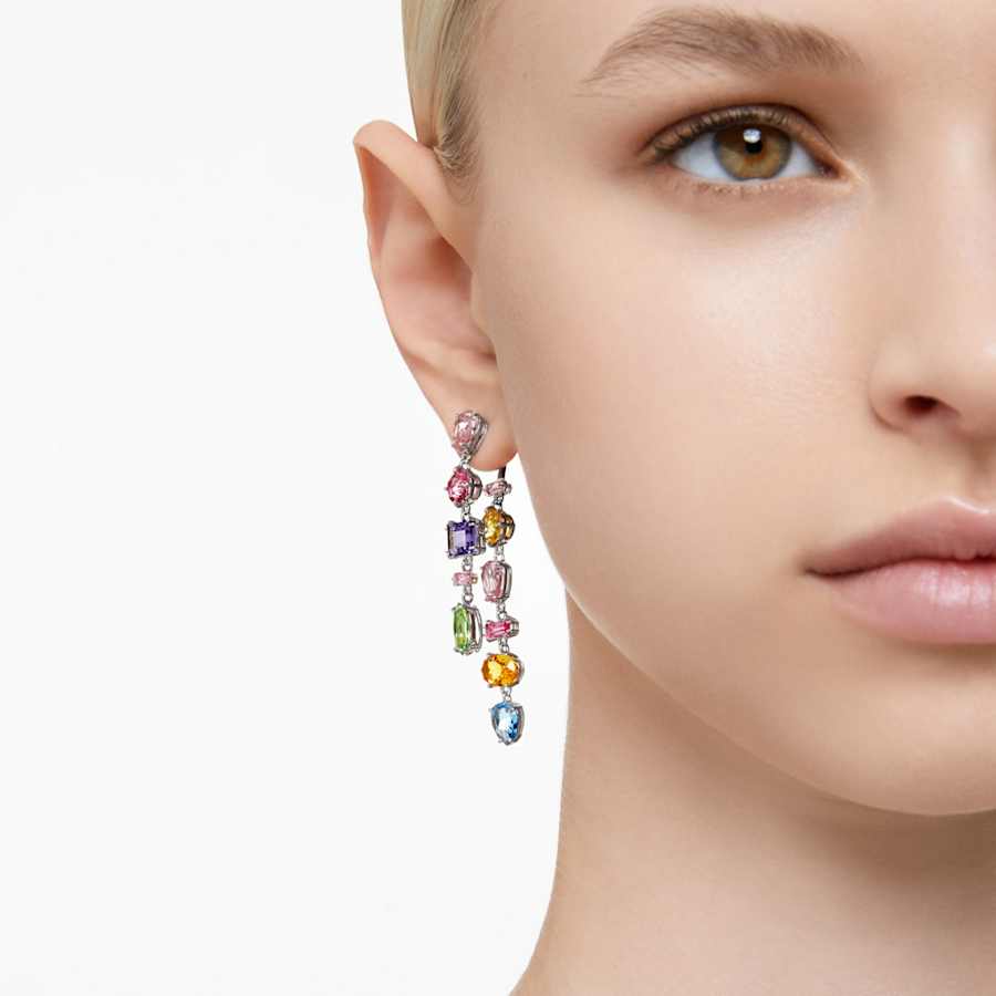 ARETES SWAROVSKI GEMA, DISEÑO JACKET, CRISTAL, BAÑO DE RODIO
