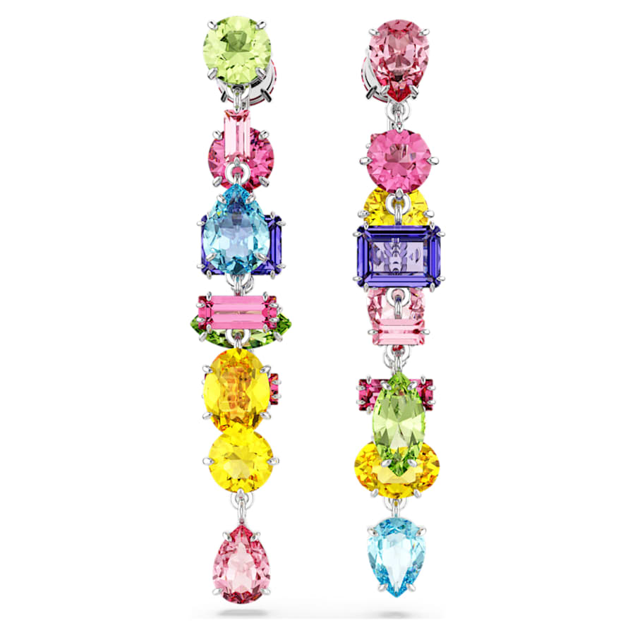 ARETES SWAROVSKI GEMA, DISEÑO JACKET, CRISTAL, BAÑO DE RODIO
