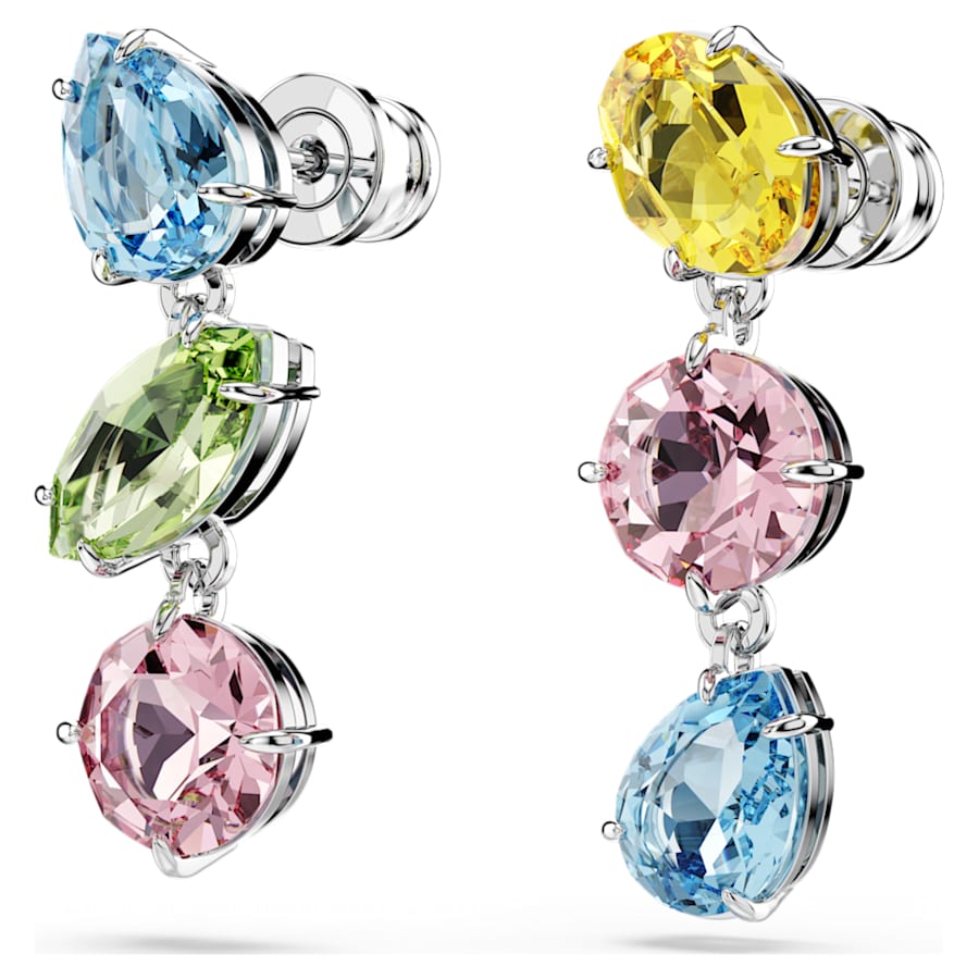 ARETES SWAROVSKI GEMA, DISEÑO DROP, MULTICOLOR, BAÑO DE RODIO
