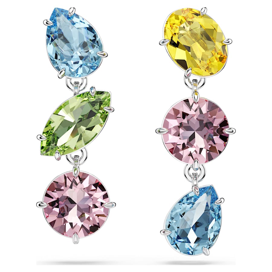 ARETES SWAROVSKI GEMA, DISEÑO DROP, MULTICOLOR, BAÑO DE RODIO