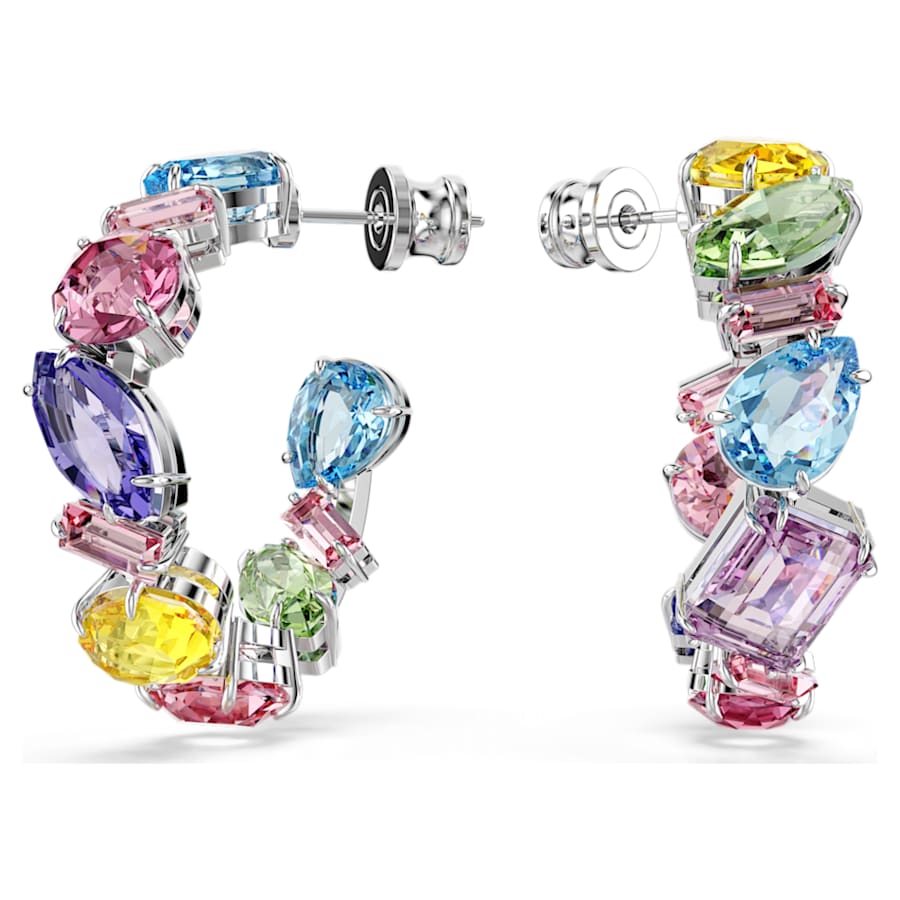 ARETES SWAROVSKI GEMA, DISEÑO MINI HOOP, MULTICOLOR, BAÑO DE RODIO
