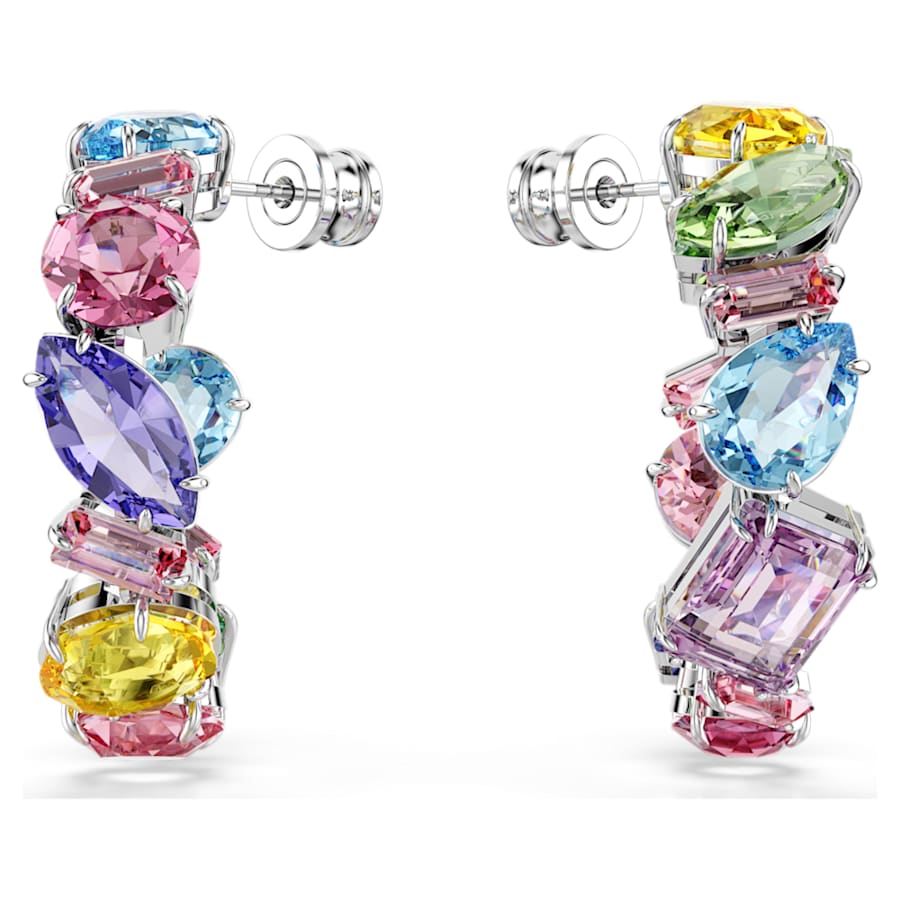ARETES SWAROVSKI GEMA, DISEÑO MINI HOOP, MULTICOLOR, BAÑO DE RODIO