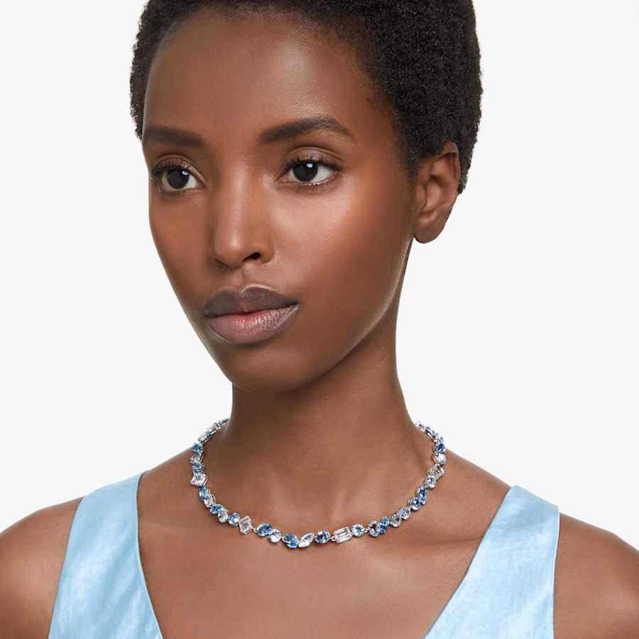 COLLAR SWAROVSKI GEMA TALLAS MIXTAS, AZUL, BAÑO DE RODIO