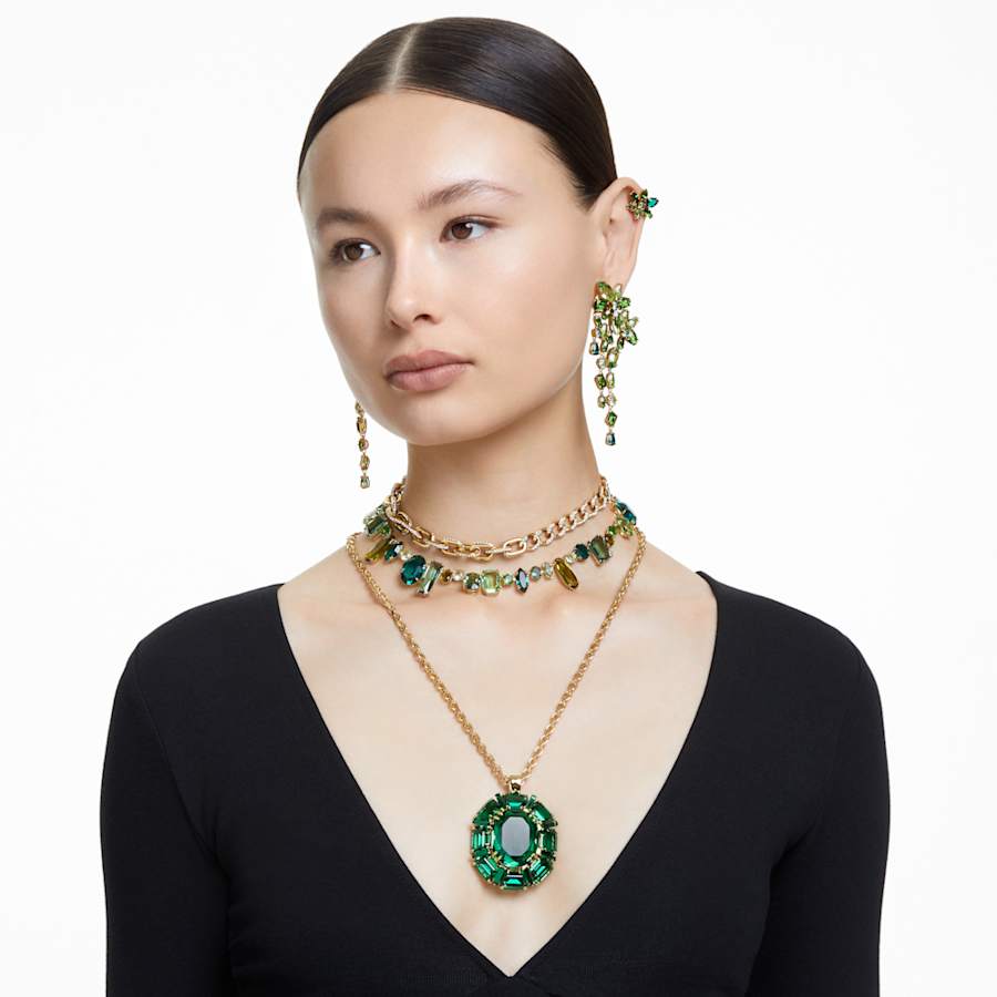 COLLAR SWAROVSKI GEMA TALLAS MIXTAS, VERDE, BAÑO TONO ORO