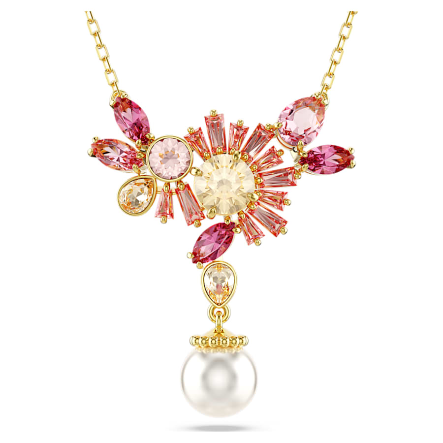 COLLAR SWAROVSKI GEMA TALLAS MIXTAS, CRYSTAL PEARL, FLOR, ROSA, BAÑO TONO ORO
