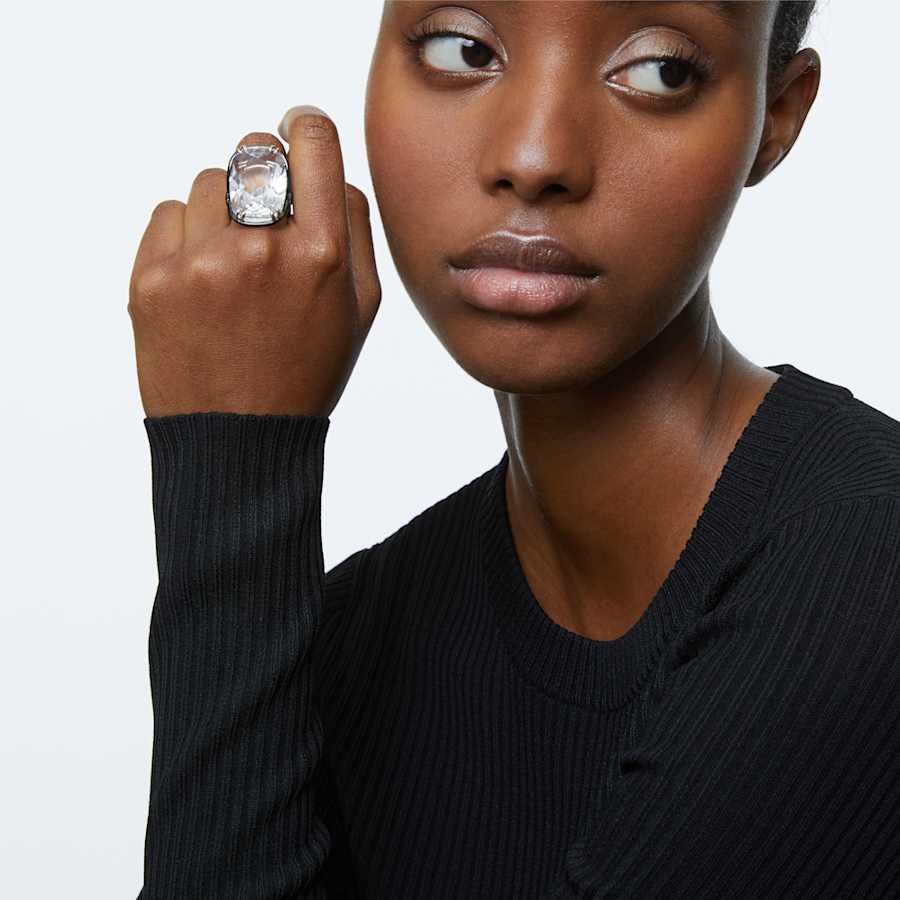 ANILLO SWAROVSKI  HARMONIA CRISTAL DE GRAN TAMACÑO, BLANCO, COMBINACICÓN DE ACABADOS METCÁLICOS, TALLA 52