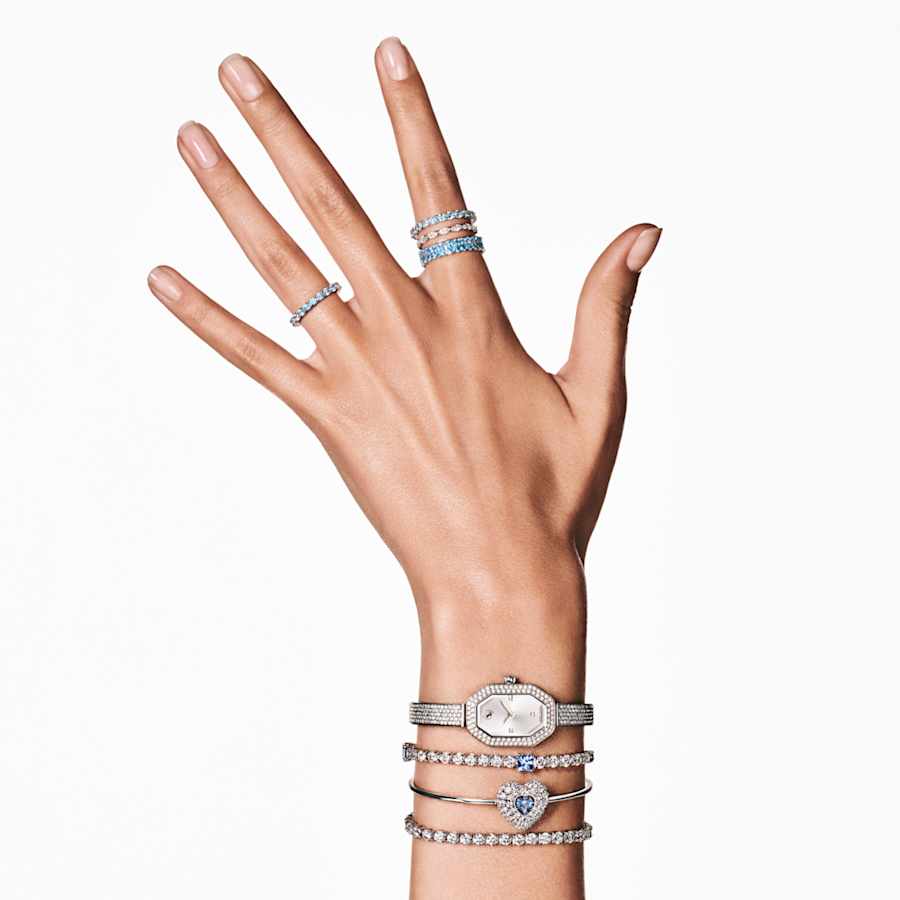 PULSERA SWAROVSKI SWAROVSKI HYPERBOLA CORAZCÓN, AZUL, BAÑO DE RODIO TALLA M