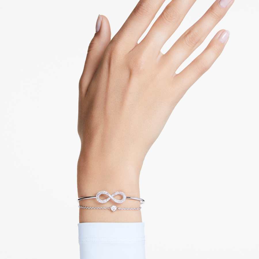 PULSERA SWAROVSKI HYPERBOLA, DISEÑO SOFT, BLANCO, BAÑO DE RODIO, TALLA M
