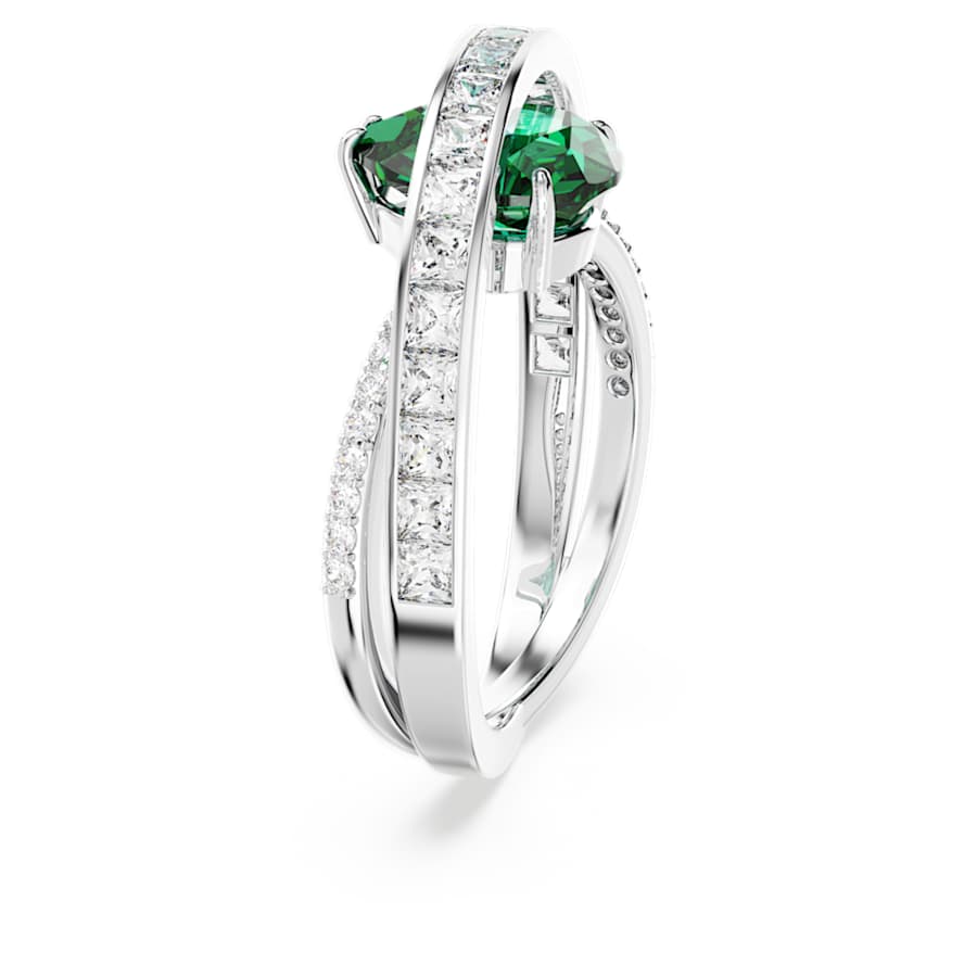 ANILLO SWAROVSKI HYPERBOLA TALLAS MIXTAS, BANDAS DOBLES, VERDE, BAÑO DE RODIO
