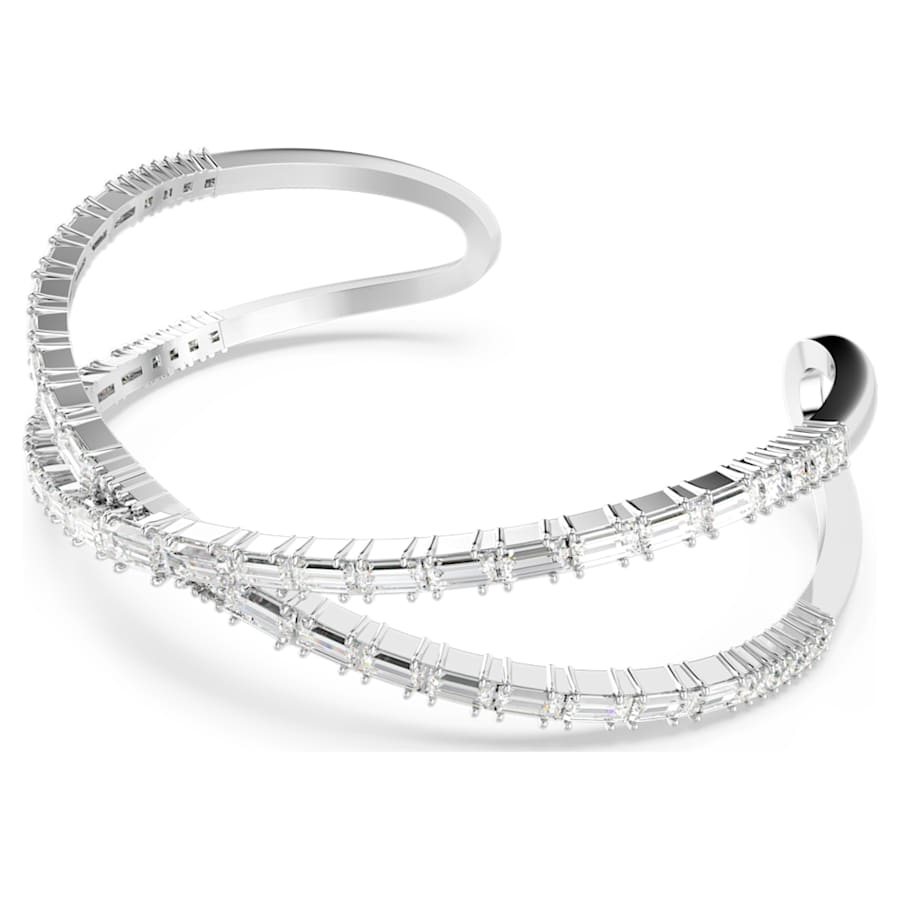 PULSERA SWAROVSKI HYPERBOLA, DISEÑO CUFF, BLANCO, BAÑO DE RODIO, TALLA M