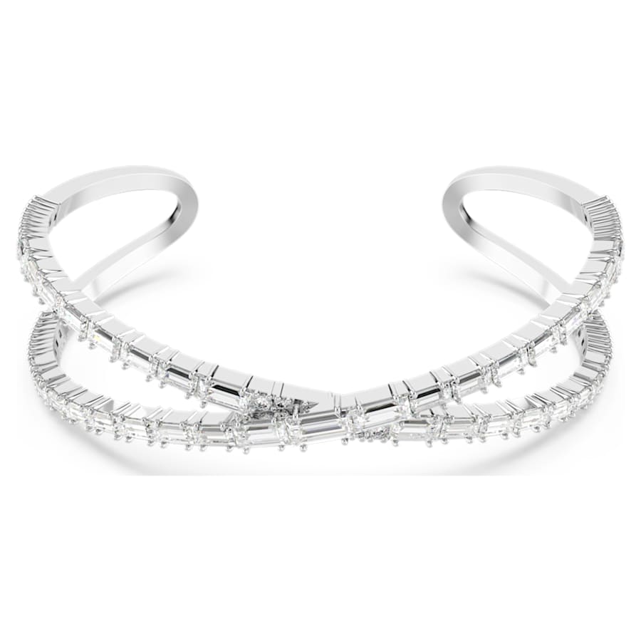 PULSERA SWAROVSKI HYPERBOLA, DISEÑO CUFF, BLANCO, BAÑO DE RODIO, TALLA L