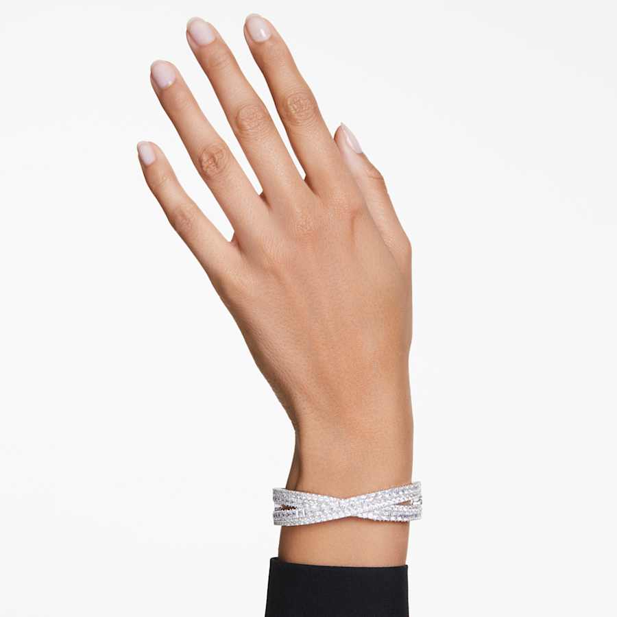 PULSERA SWAROVSKI HYPERBOLA, DISEÑO CUFF, BLANCO, BAÑO DE RODIO, TALLA M