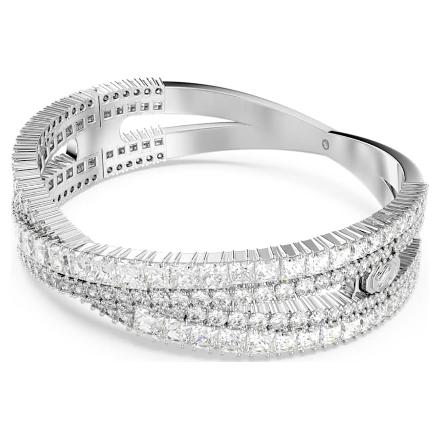 PULSERA SWAROVSKI HYPERBOLA, DISEÑO CUFF, BLANCO, BAÑO DE RODIO, TALLA M