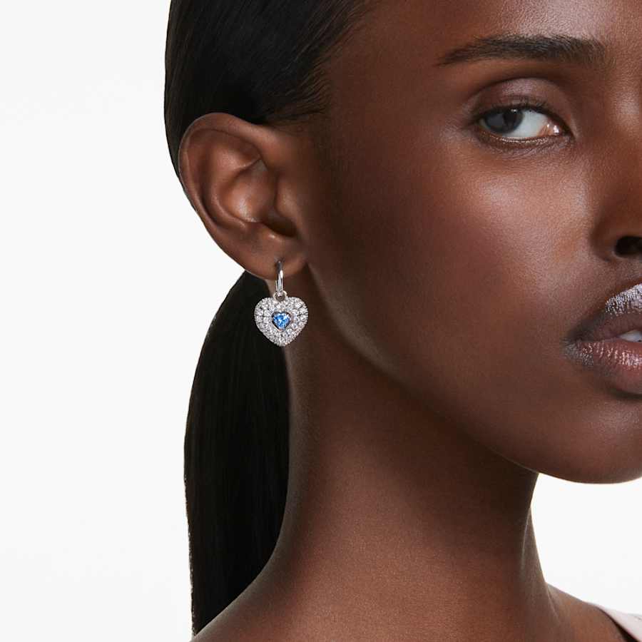 ARETES SWAROVSKI HYPERBOLA CORAZCÓN, AZULES, BAÑO DE RODIO