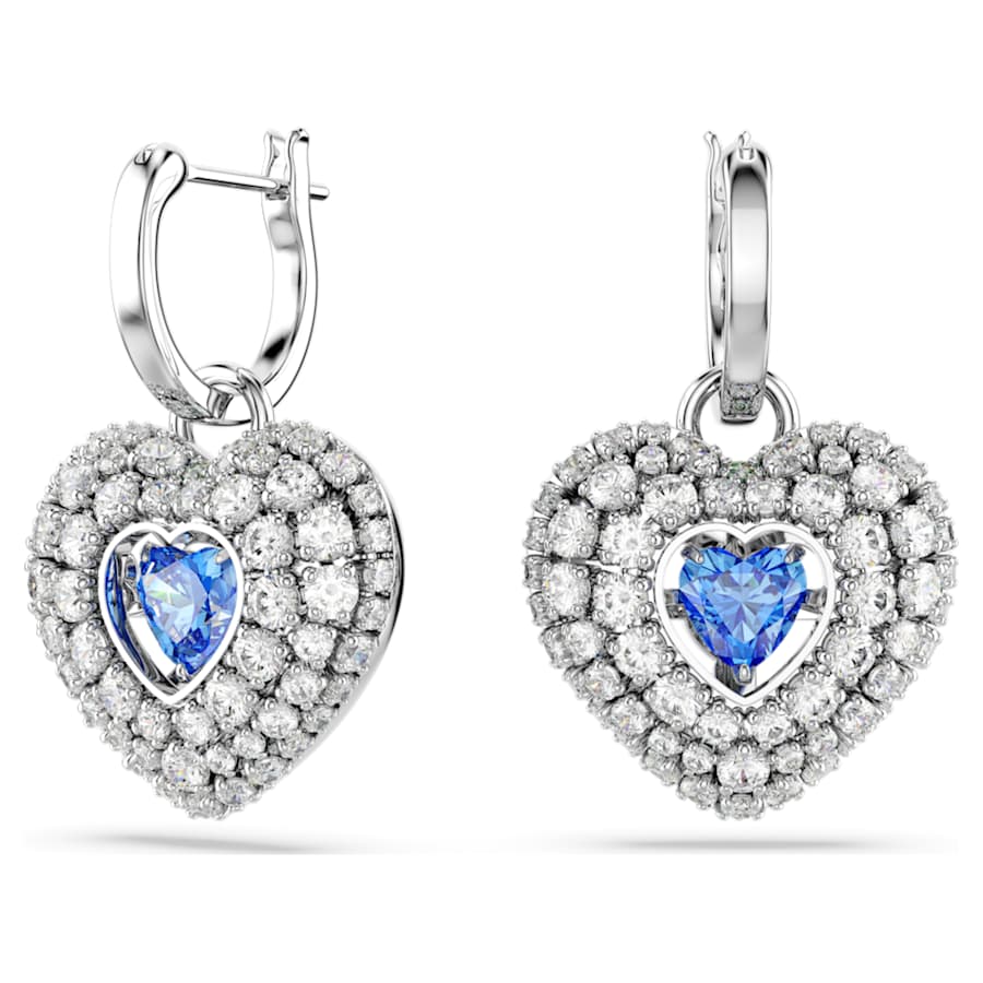 ARETES SWAROVSKI HYPERBOLA CORAZCÓN, AZULES, BAÑO DE RODIO